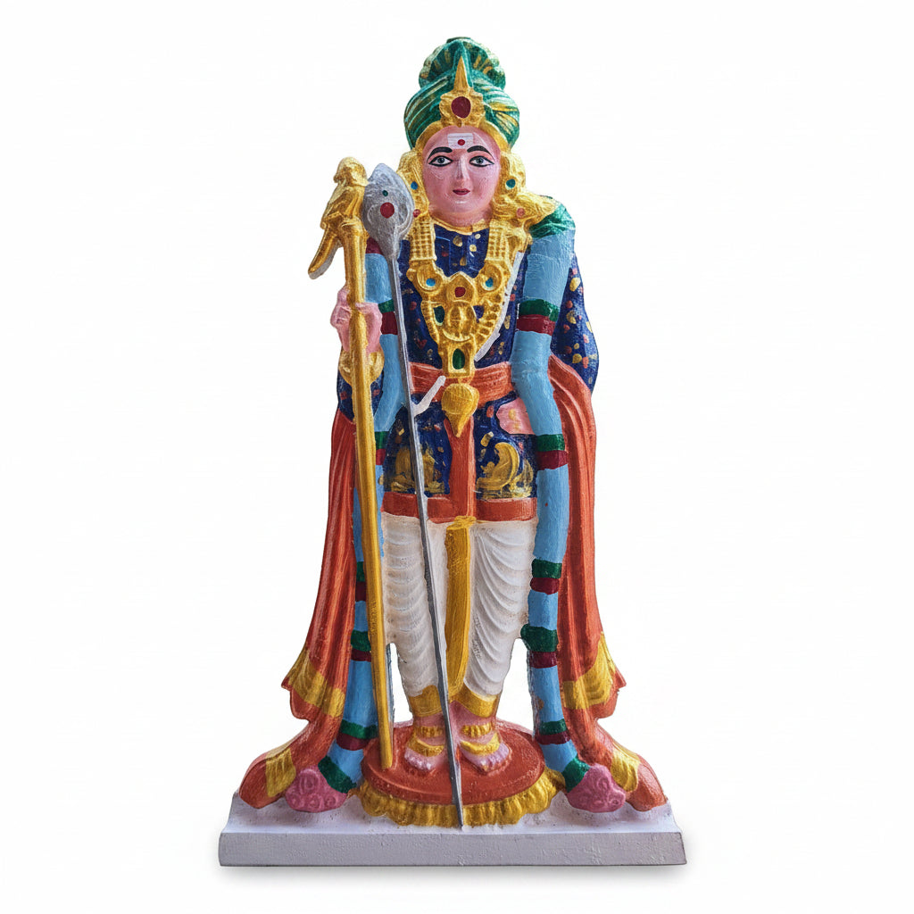 Handcrafted Wooden Lord Murugan Statue | Premium Hand-Painted Hindu Idol | Home & Temple Decor
