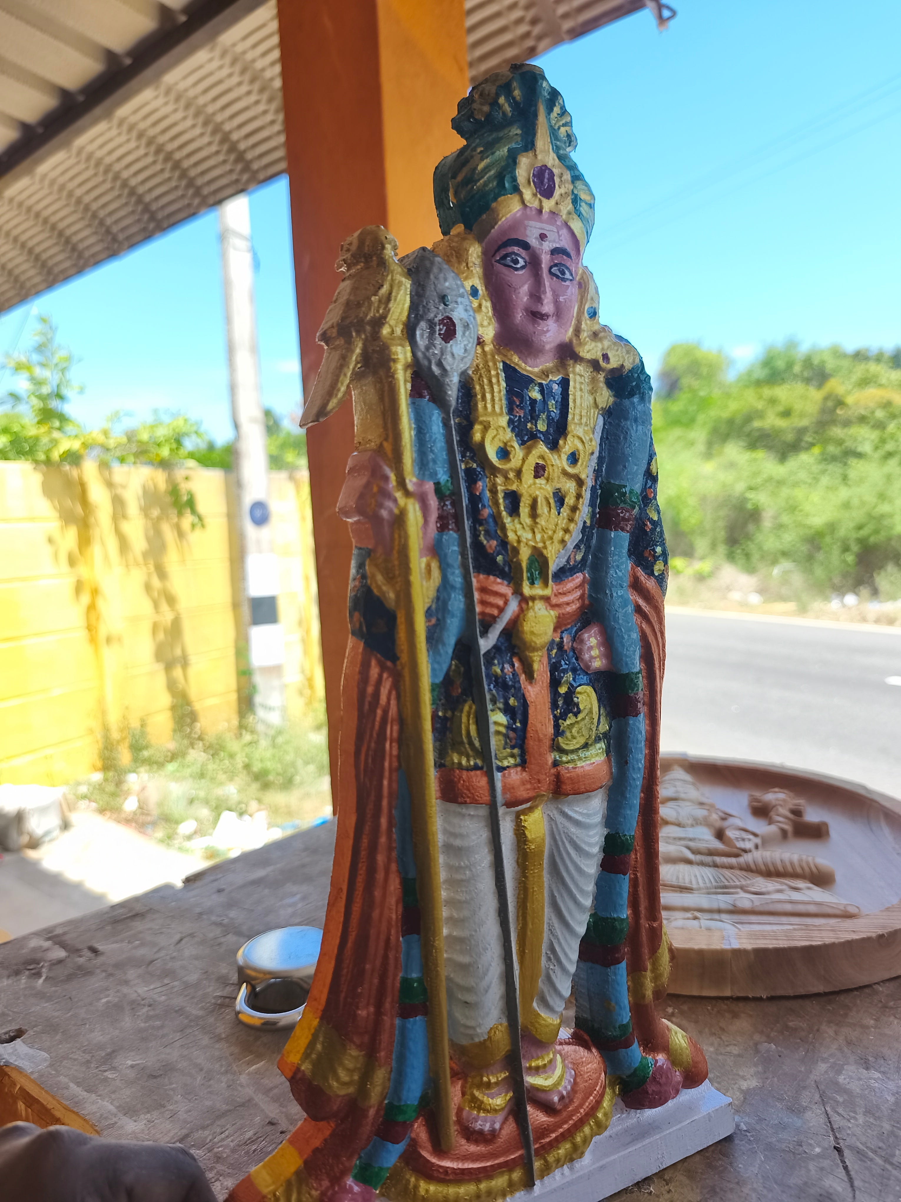 Handcrafted Wooden Lord Murugan Statue | Premium Hand-Painted Hindu Idol | Home & Temple Decor