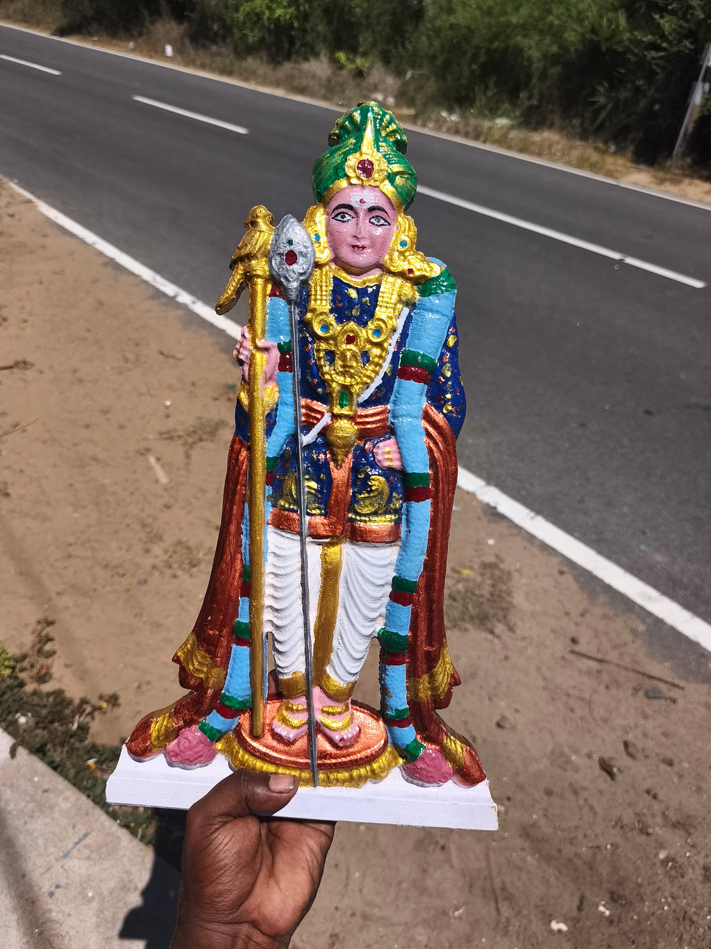 Handcrafted Wooden Lord Murugan Statue | Premium Hand-Painted Hindu Idol | Home & Temple Decor