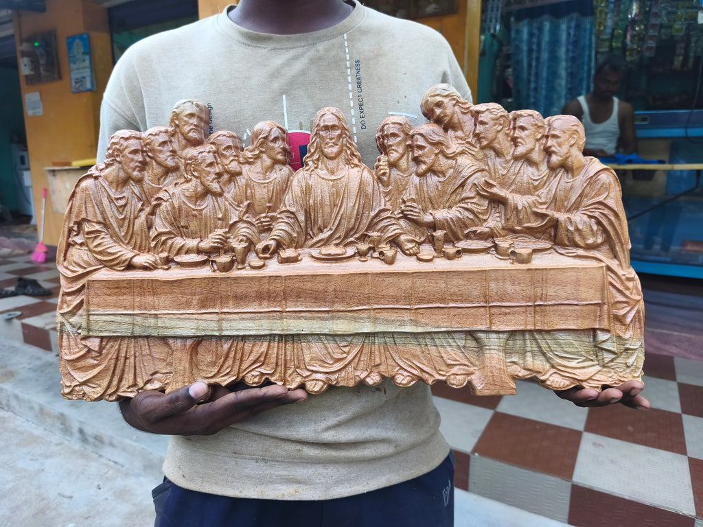 Last Supper Wooden Carving Wall Decor | Religious Wooden Sculpture